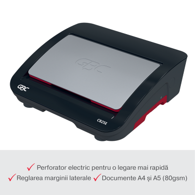 Masina de indosariat GBC CombBind CB25E, electrica, cu spire de plastic, A4, 25/390 coli, negru-argintiu